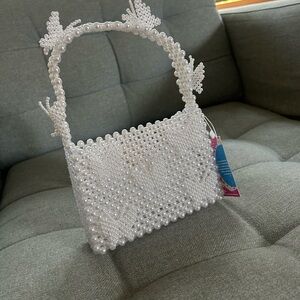 Elegant Mini Mariposa White Susan Alexandra Beaded Handbag